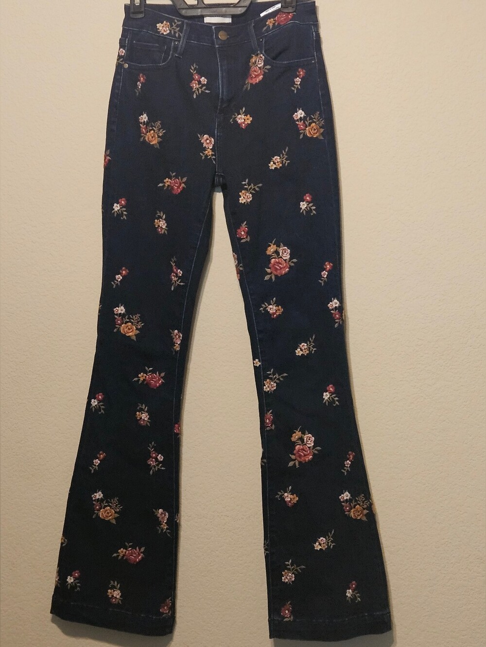DRIFTWOOD Dark Blue Floral Embroidered Wide-Leg Jeans